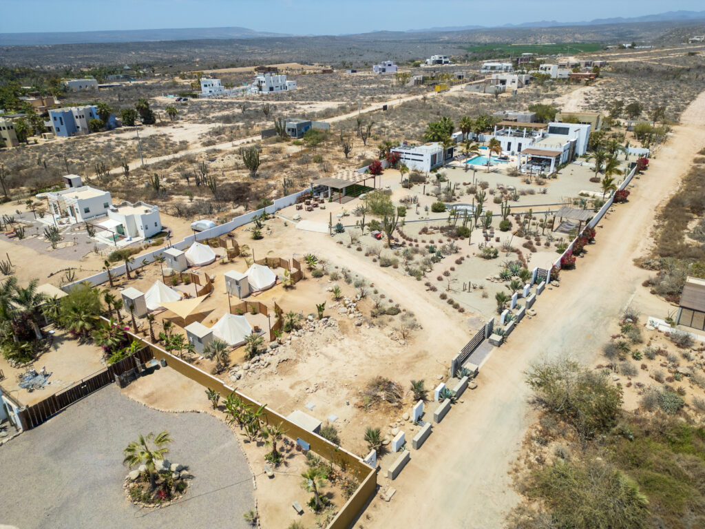 Hidden Leaf Baja-1 aerial, retreat location, ocean view, mountain view, desert garden, hidden leaf
